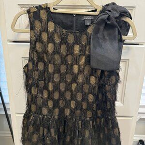 Halogen x Atlantic-Pacific Tinsel Gold Black Bow Sleeveless Top Sz S